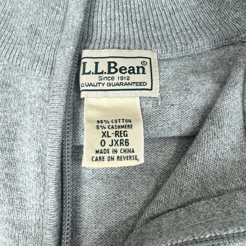 LL‎ Bean Mens XL Gray Cotton Cashmere Blend Quarter Zip Pullover Sweater JXR6